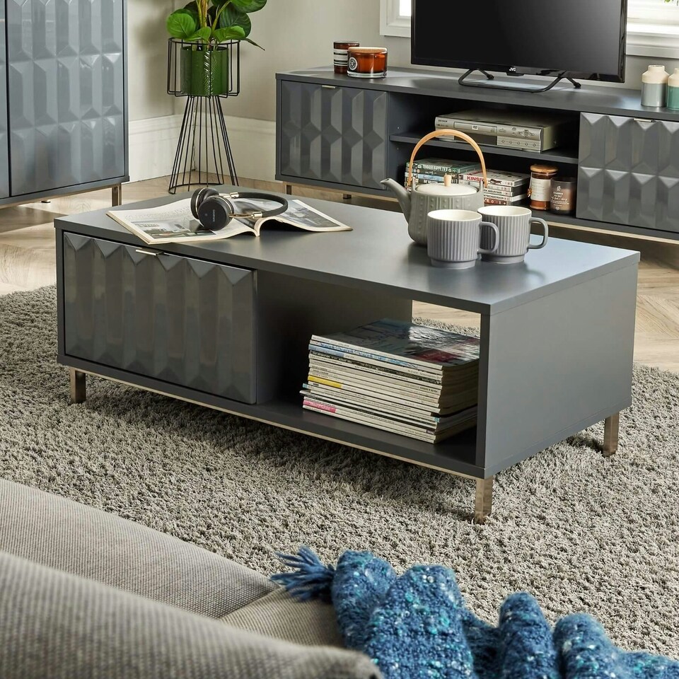 image 1 of Coffee Table 1 Drawer High Gloss Living Room Storage Furniture 1 Meter Wide Grey