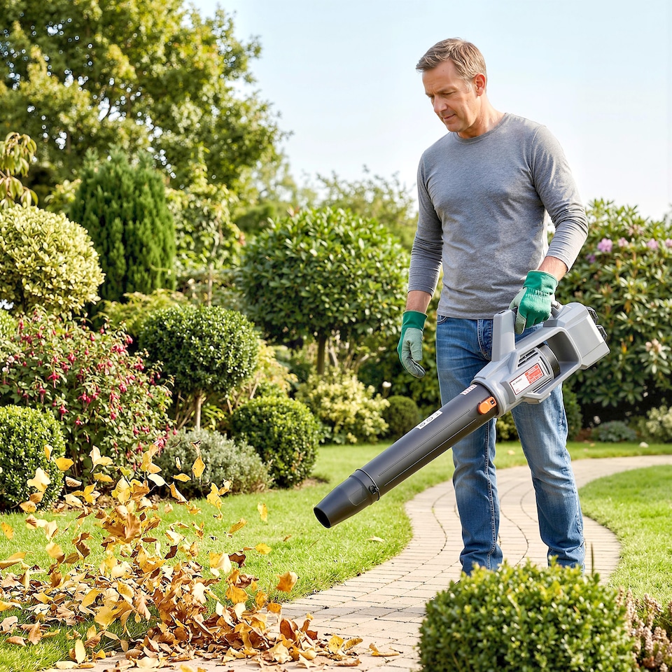 image 1 of Outsunny 36V Leaf Blower Cordless with 2 x 4000mAh Batteries & Charger | Grey | Light Grey | 111.6L x 15W x 28H cm