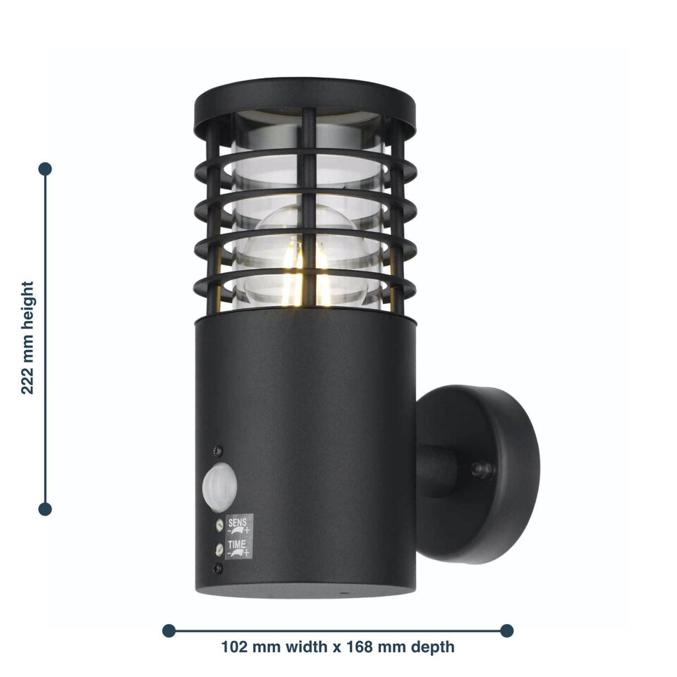 image 1 of Set of 2 Bloom - Black IP44 Outdoor Motion Sensor Wall Lights | Black | Clear | 2