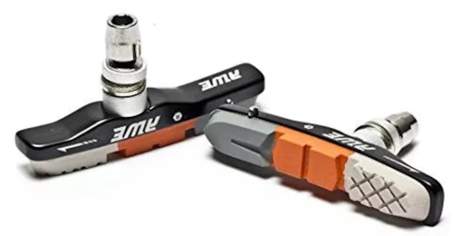 image 1 of AWE Set x 2 Triple V Brake Blocks/Pads Alloy Cassette Grey/Orange/White 72mm SPARE PADS