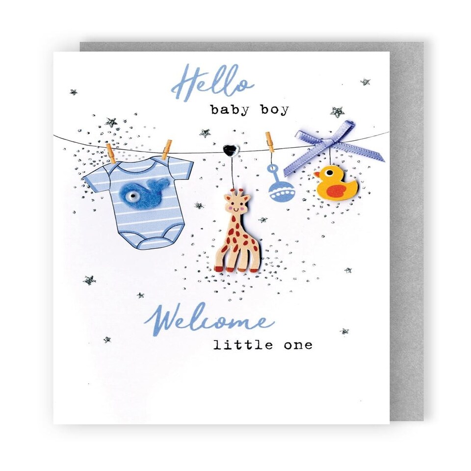 image 1 of Hello Baby Boy Welcome Little One Congratulations Card