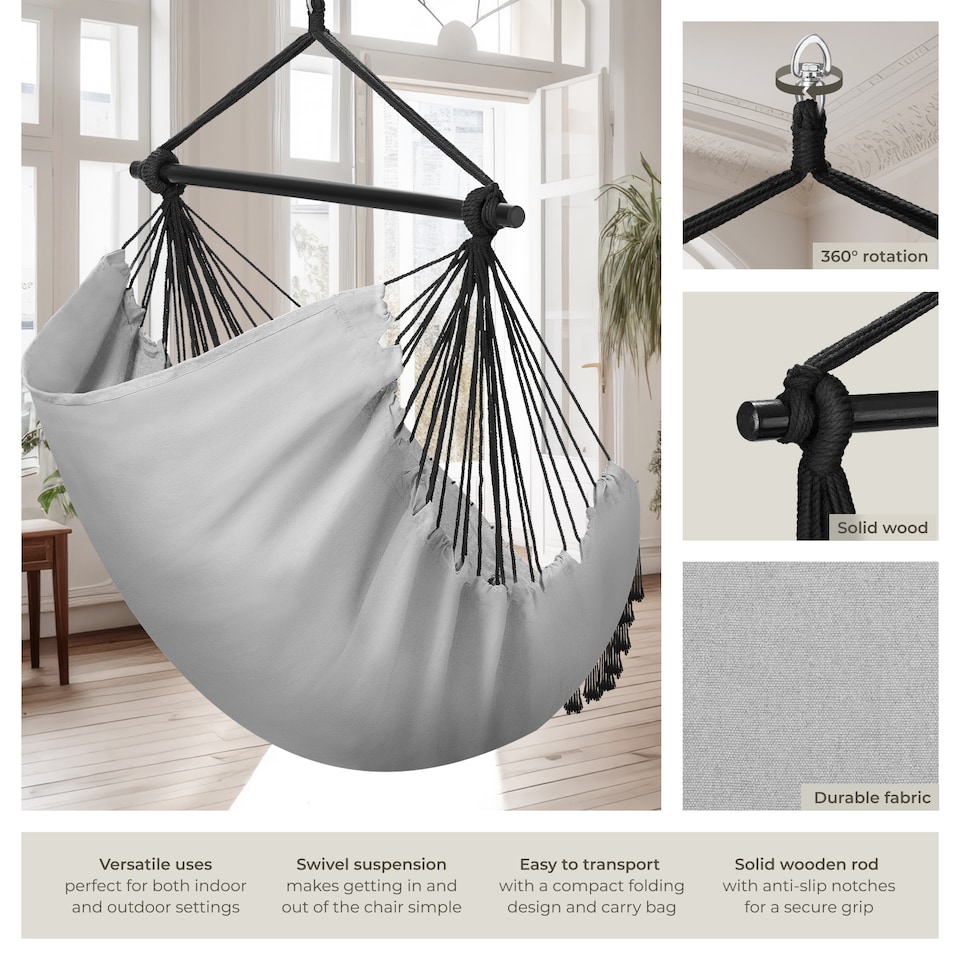 image 1 of Hanging Chair Malika, Boho Style, Load Capacity 150kg | Grey | grey | One Size | 1