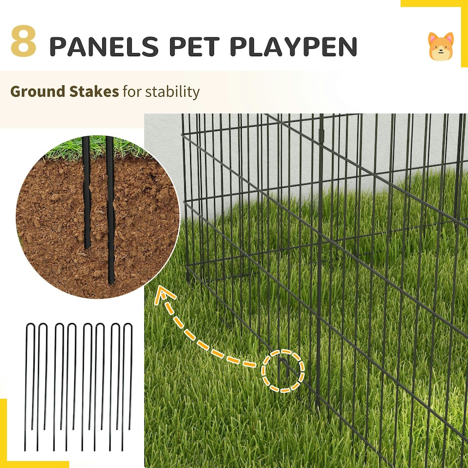 image 1 of PawHut 8-Panel DIY Dog Pen with Door for Indoor/Outdoor Use, 76cm High