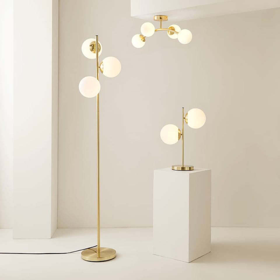 image 1 of ValueLights Jas Gold Metal Table Lamp White Frosted Glass Shades