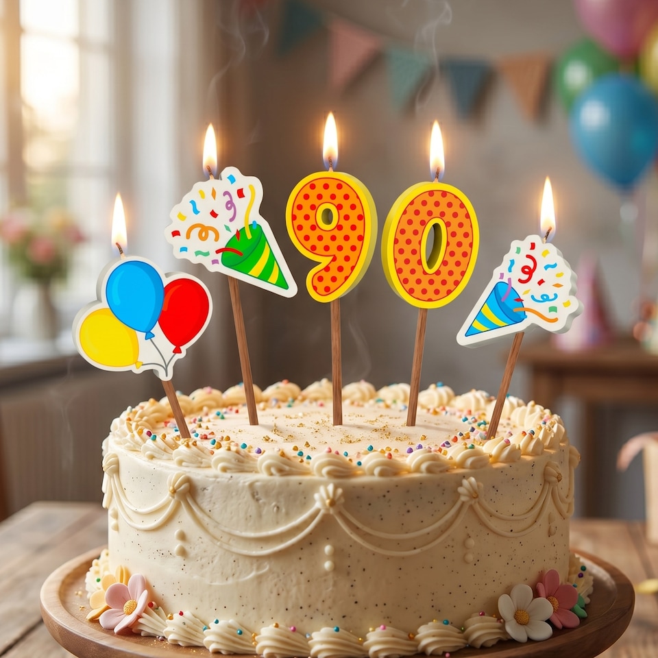 image 1 of Milestone 90th Birthday Cake Candle Set