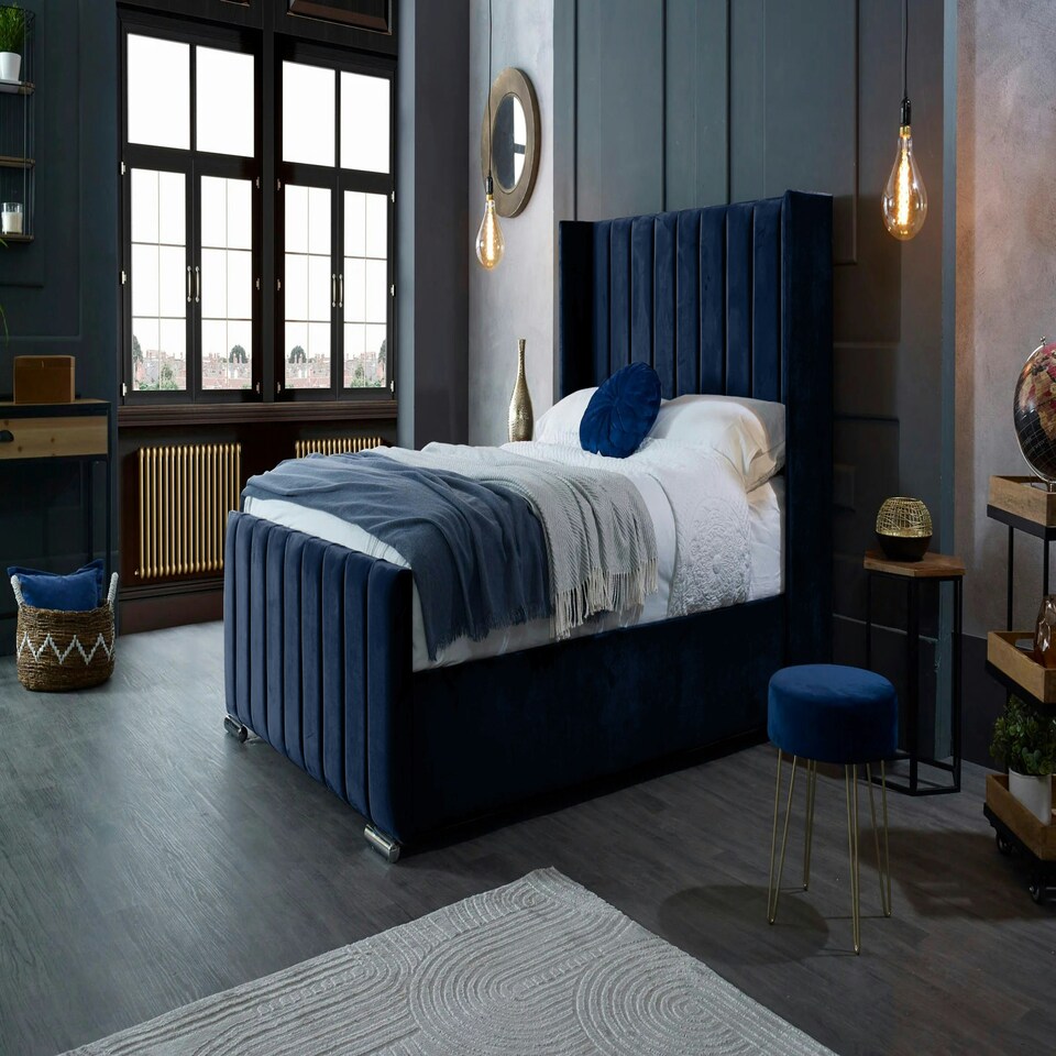image 1 of Meriso Plush Blue Super King Bed Frame - Blue
