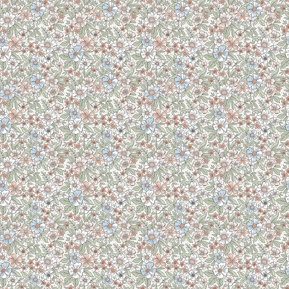 Sample of Ditsy Gardenia Wallpaper in Sage, Soft Blues and Peach | Multi | Sage, Soft Blues and Peach