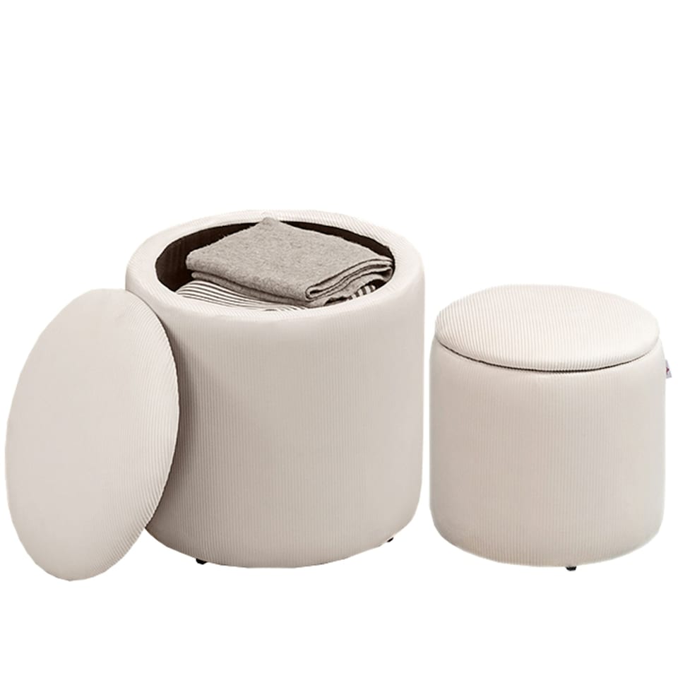 image 1 of HOMCOM Modern Fabric Storage Ottoman with Removable Lid, Set of 2, Cream White