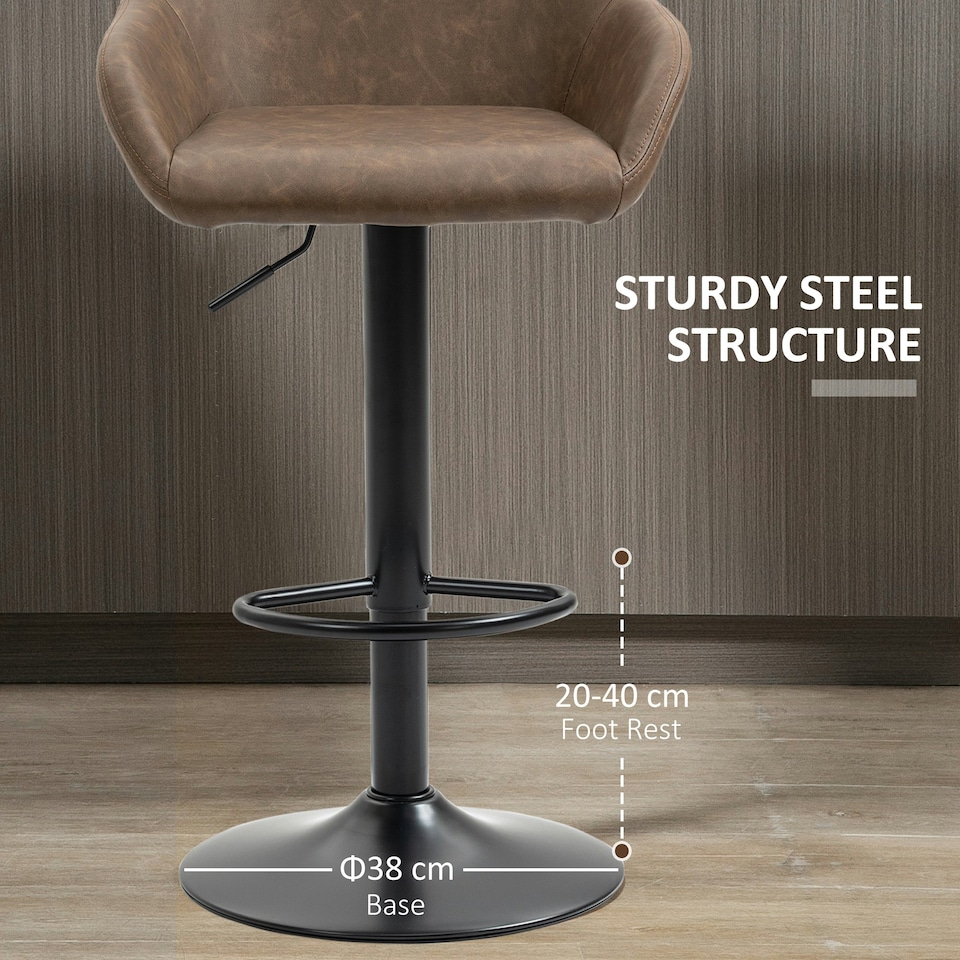 image 1 of HOMCOM Adjustable Bar Stools Set of 2, Swivel Barstool W/ Footrest Dark Brown