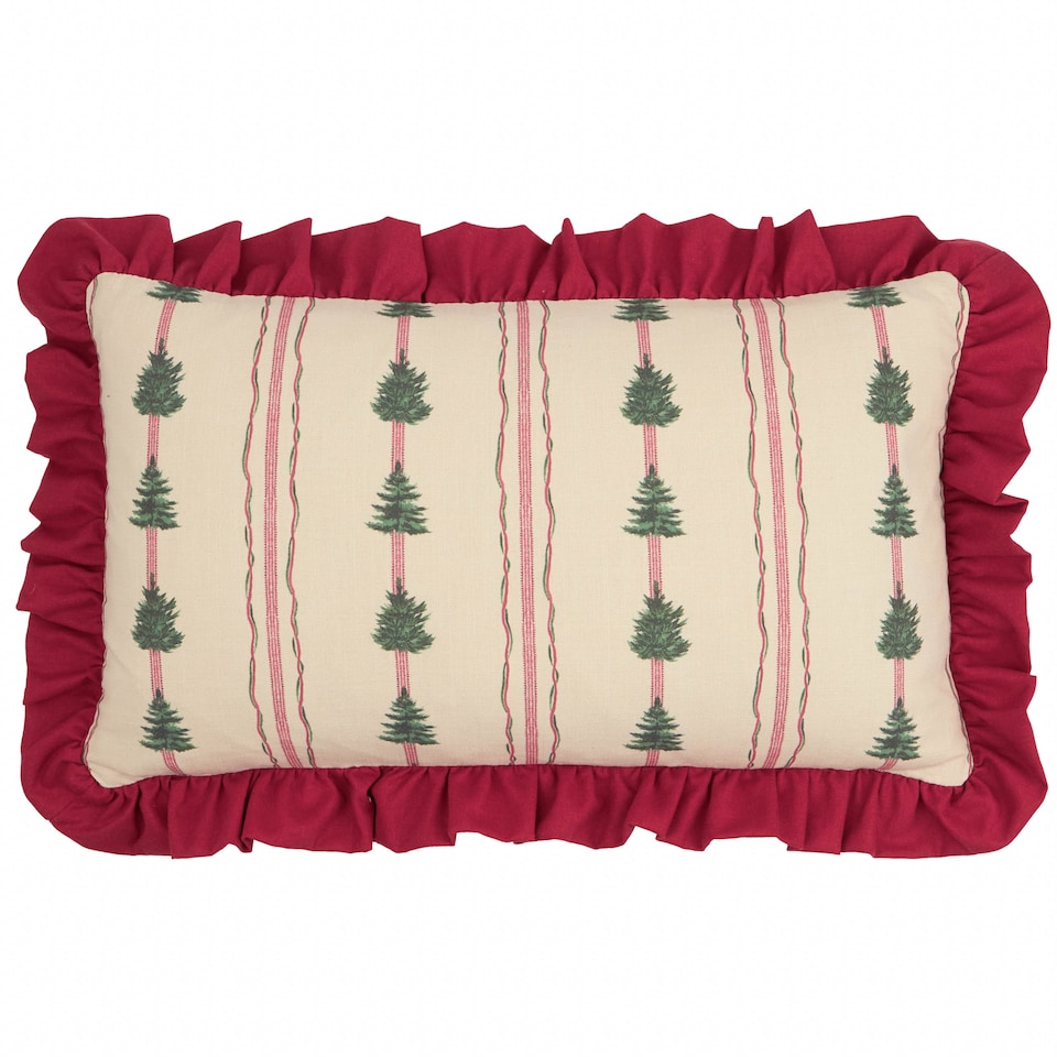 image 1 of Wylder Spruce Stripes Christmas Polyester Filled Cushion, Linen/Dark Red