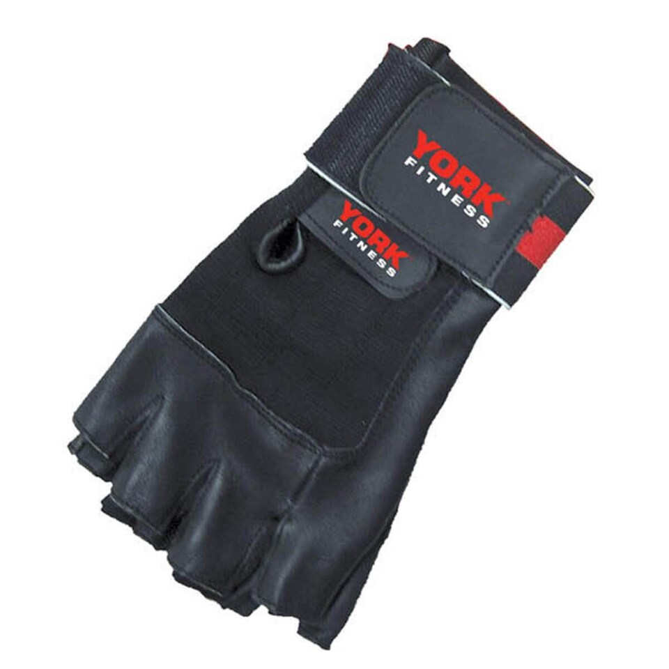 York Leather Weight Lifting Gloves with 2" Power Wrist Wraps, XL (Black/Red) | Black | RED | XL