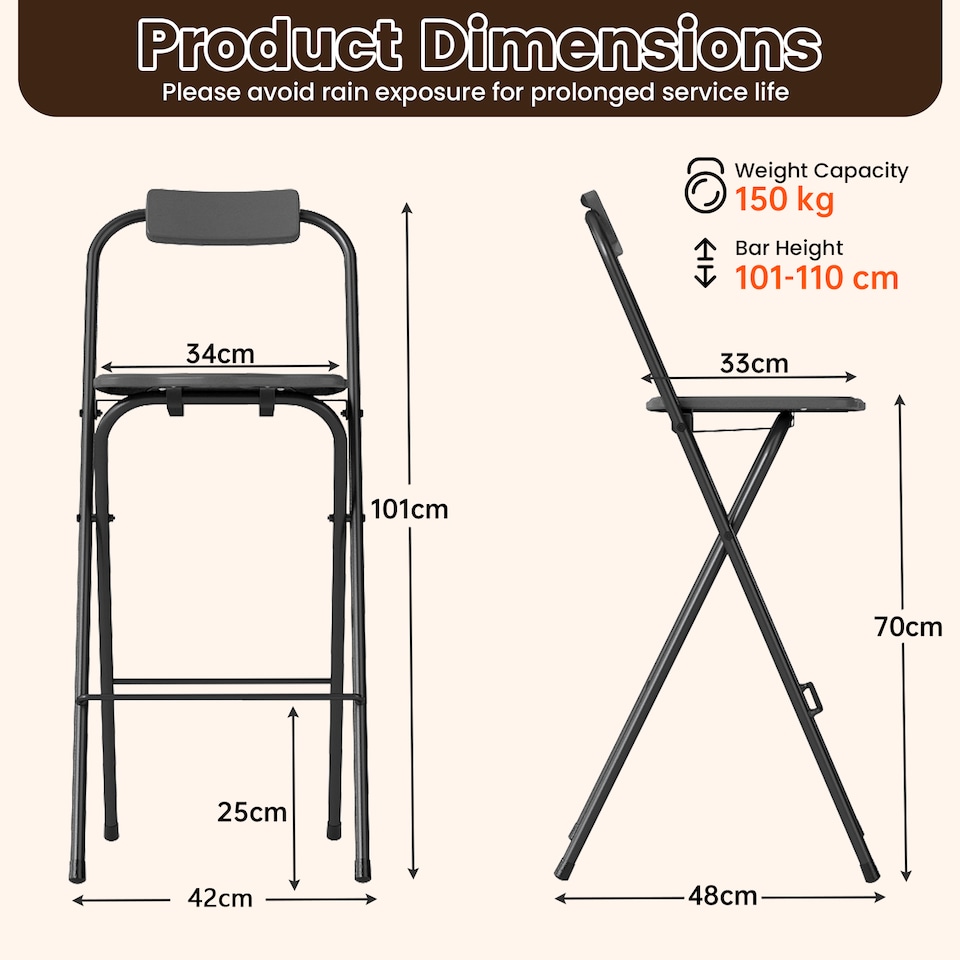 image 1 of COSTWAY Outdoor Folding Barstools Set of 2 Bar Height Patio Chairs