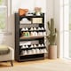 image 4 of COSTWAY Slim Hidden Narrow Shoe Organizer Cabinet with Open Storage-Black