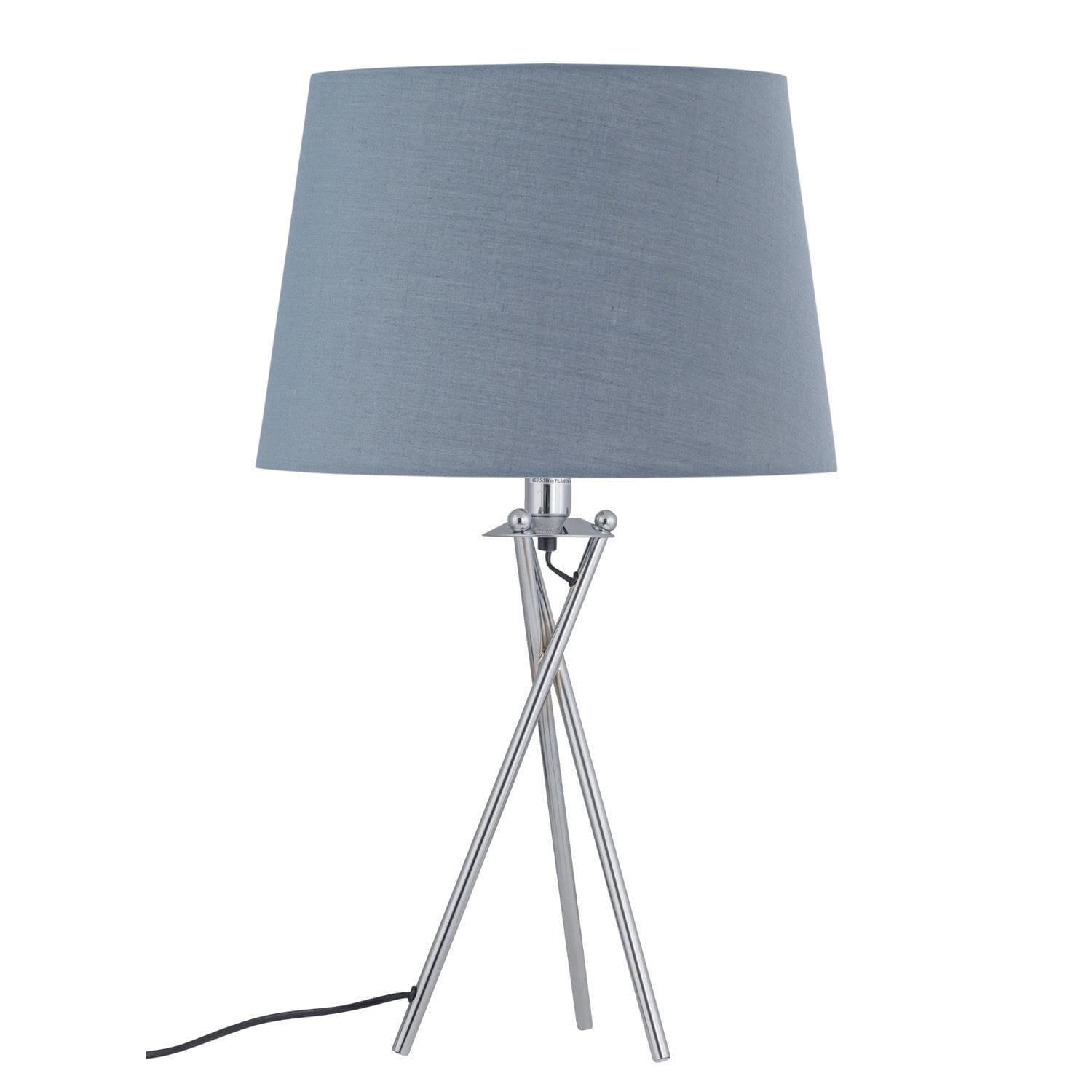 First Choice Lighting Tripod Table Lamp with Grey Cotton Fabric Shade in Silver