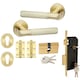 image 1 of Golden Grace 1 Set Knurled T-Bar Euro Lock Door Handle Set in Satin Brass Finish with 70mm Barrell Key and Ball Bearing Hinges Gold