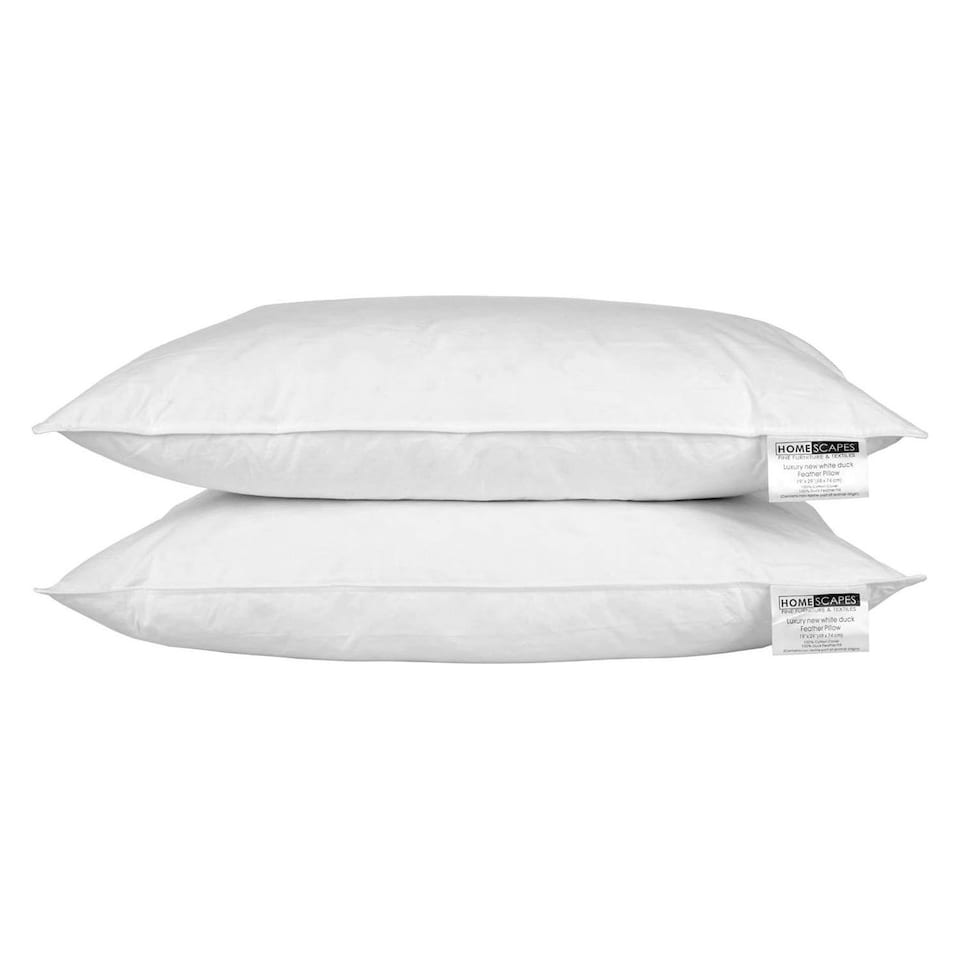 image 1 of Homescapes White Duck Feather Pillow Pair White