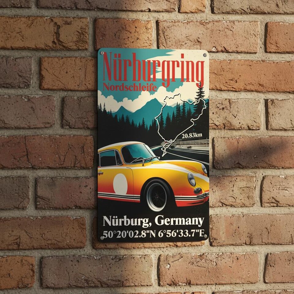 image 1 of Retro Race Poster Art Portrait Metal Wall Plaque - Home Décor Gift - Nurburgring