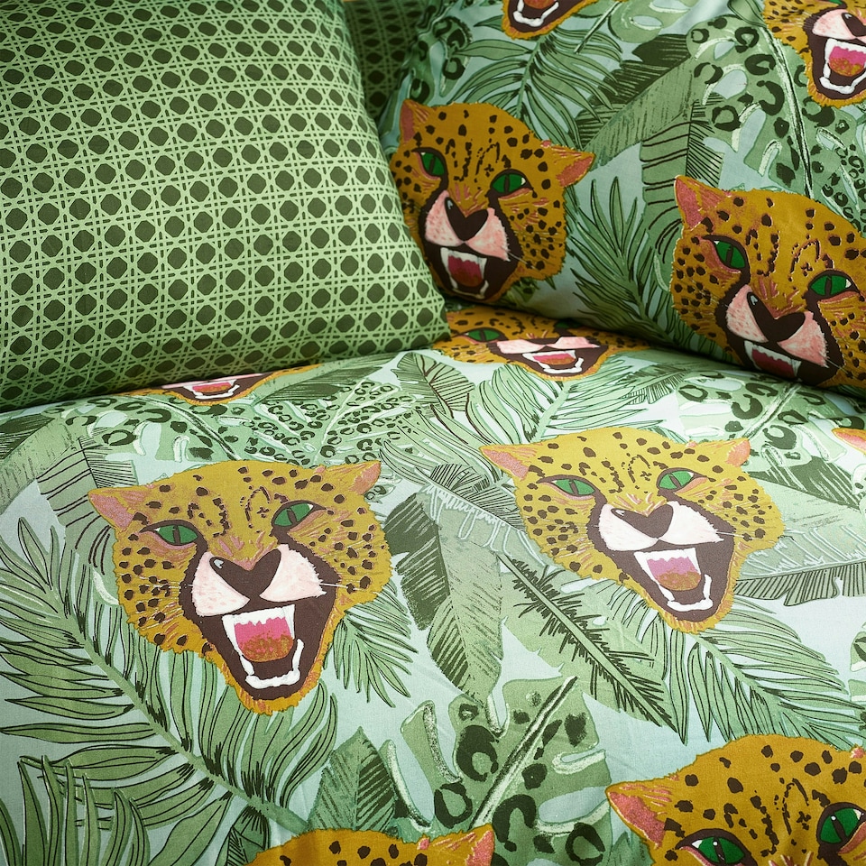 image 1 of furn. Untamed Cheetah Botanical King Duvet Cover Set