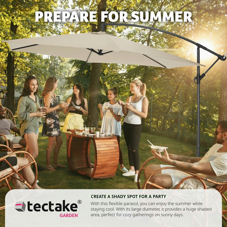 image 1 of Parasol Ciccio - 350 cm, cantilever garden shade, adjustable tilt angle, with protective cover Cream | Beige
