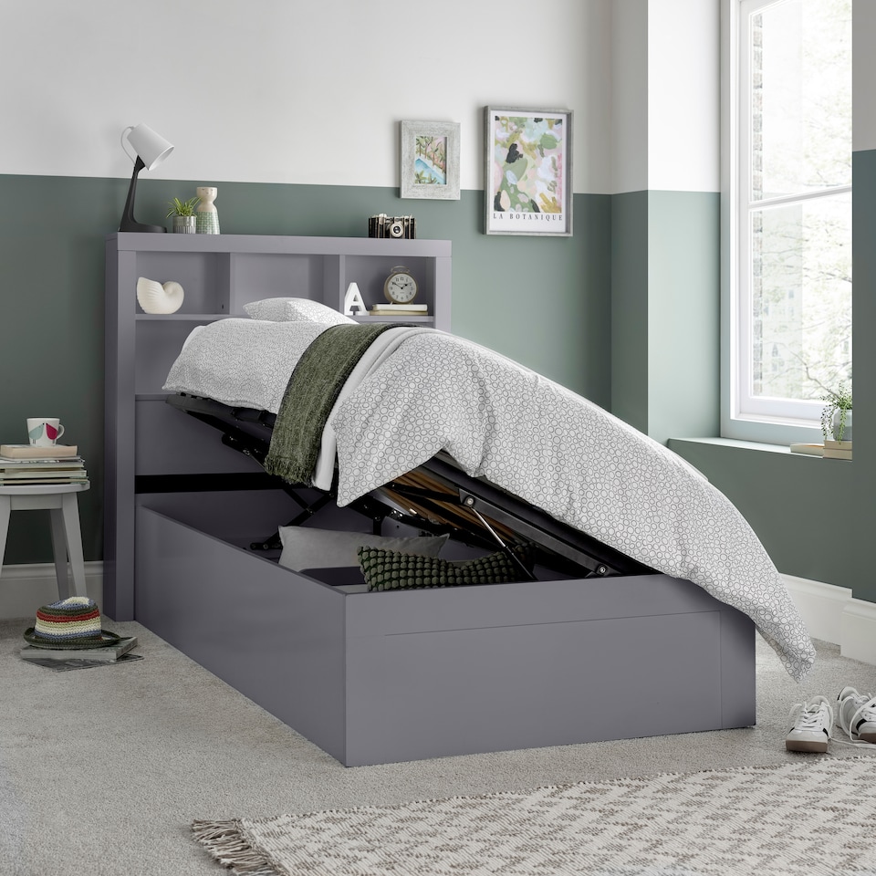 image 1 of Oscar Grey Wooden Bookcase Ottoman Storage Bed Single