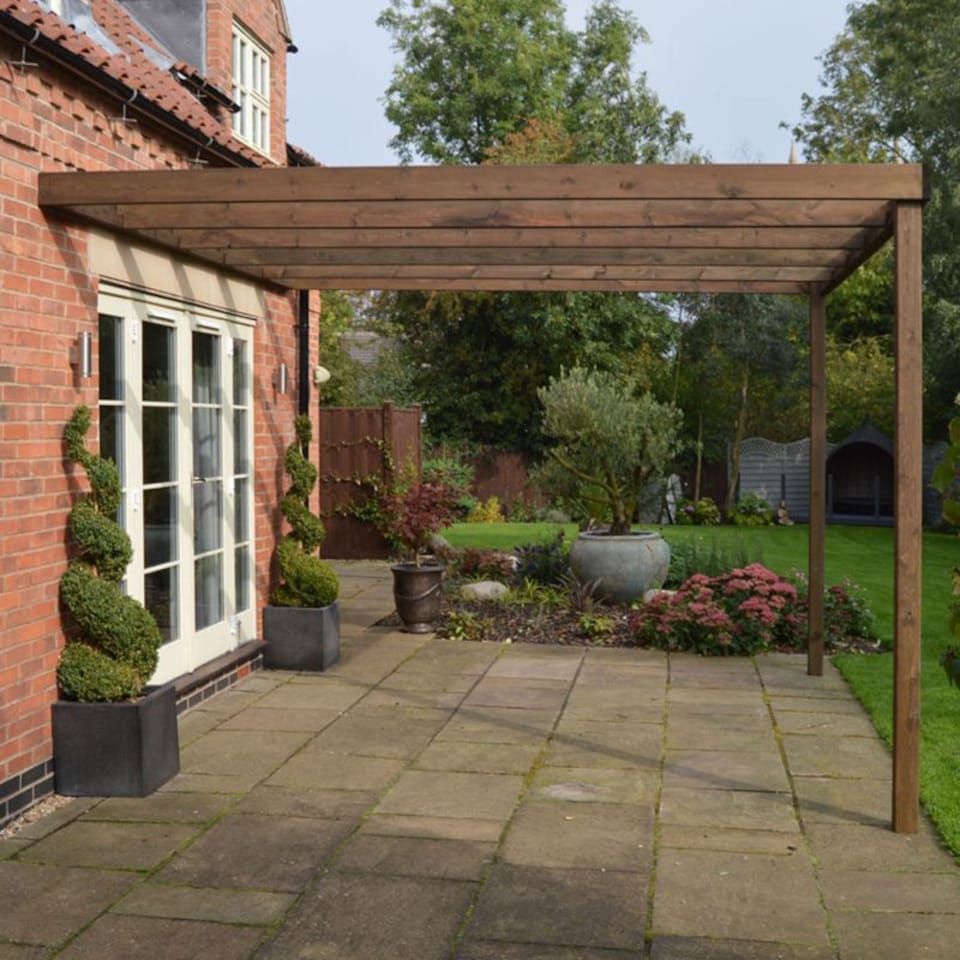 image 1 of Wall Mounted Box Pergola - L480 x W480 x H270 cm - Rustic Brown