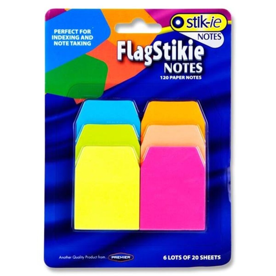 Pack of 120 Neon Index Page Marker Sticky Notes by Stikie Tesco