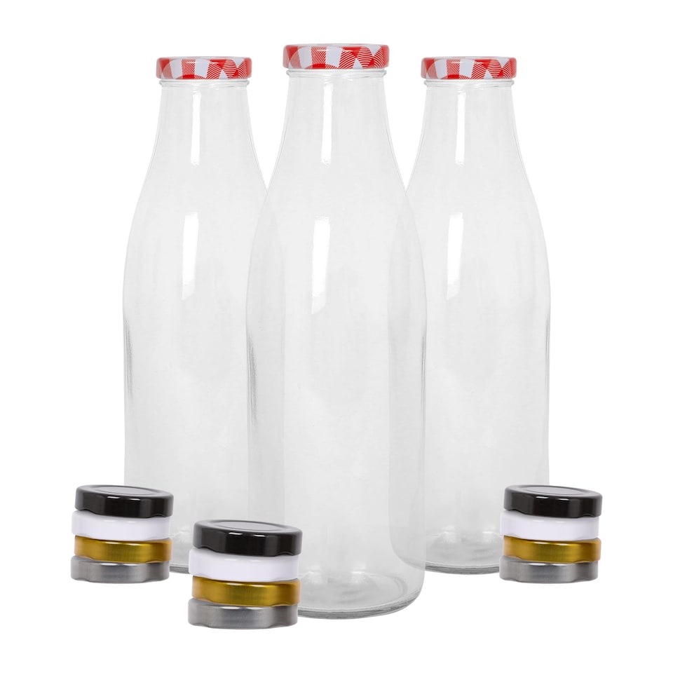 image 1 of Argon Tableware Glass Water Bottles with Metal Lids - 960ml - Pack of 3 | Clear | Clear