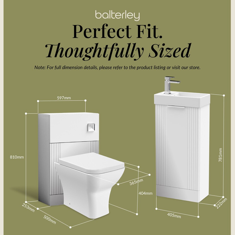image 1 of Balterley Retro Cloakroom Bundle - Fluted Floor Standing Vanity Unit, WC Unit, Cistern, Toilet Pan & Tap - Balterley | White | Satin White