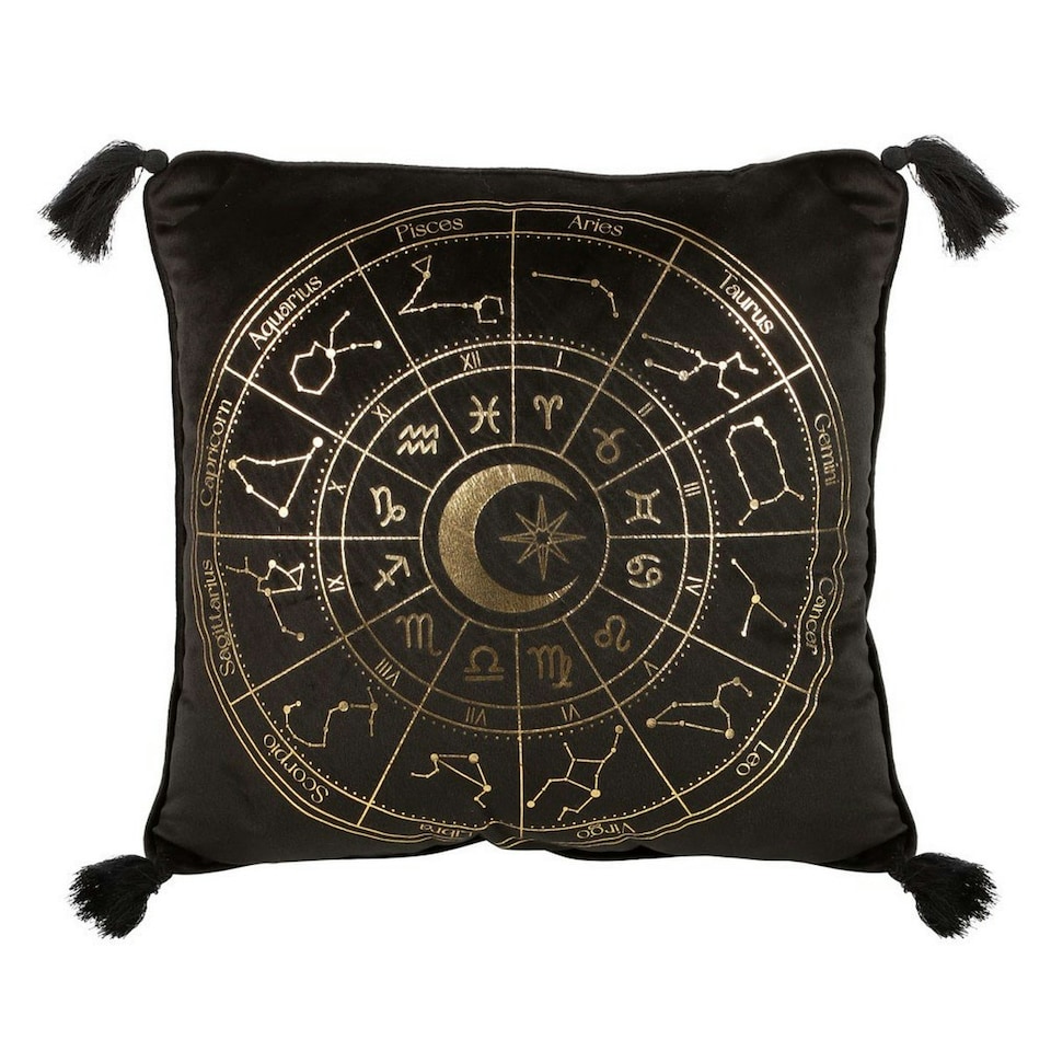 image 1 of Something Different Astrology Wheel Square Cushion - Black/Gold - One Size