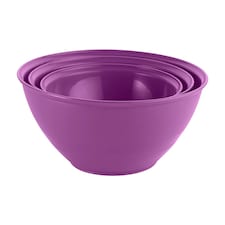 3 Pcs Durable Plastic Colourful Mixing Bowls Set Microwave and Dishwasher Safe | Purple | Purple