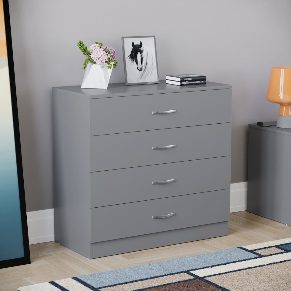 image 1 of Vida Designs Riano 4 Drawer Chest of Drawers Bedroom Storage, Grey