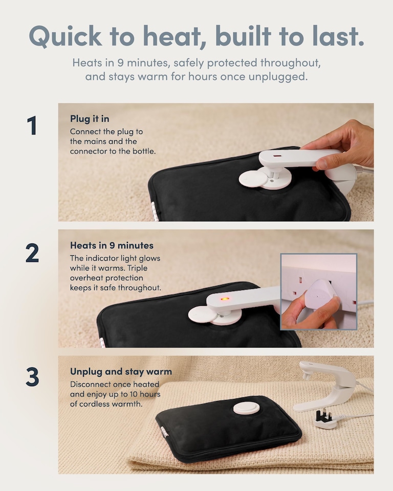 image 1 of Keplin Rechargeable Electric Hot Water Bottle Flannel Cover Auto Shut Off
