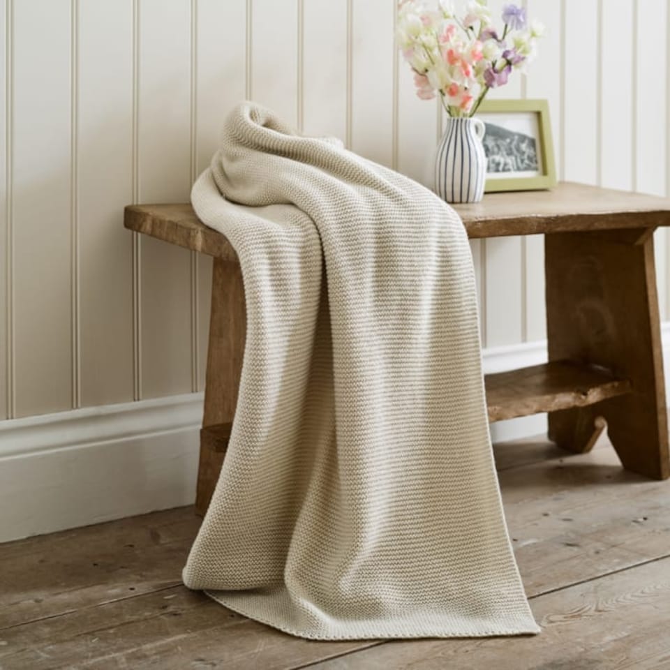 image 1 of Saunton Stitch Supersoft Yarn Dyed Knitted Throw