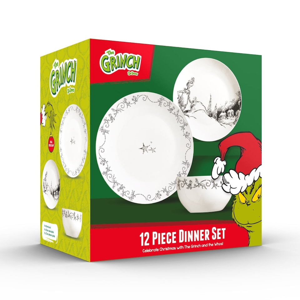image 1 of The Grinch Classic Illustrated 12 Piece Dinner Set