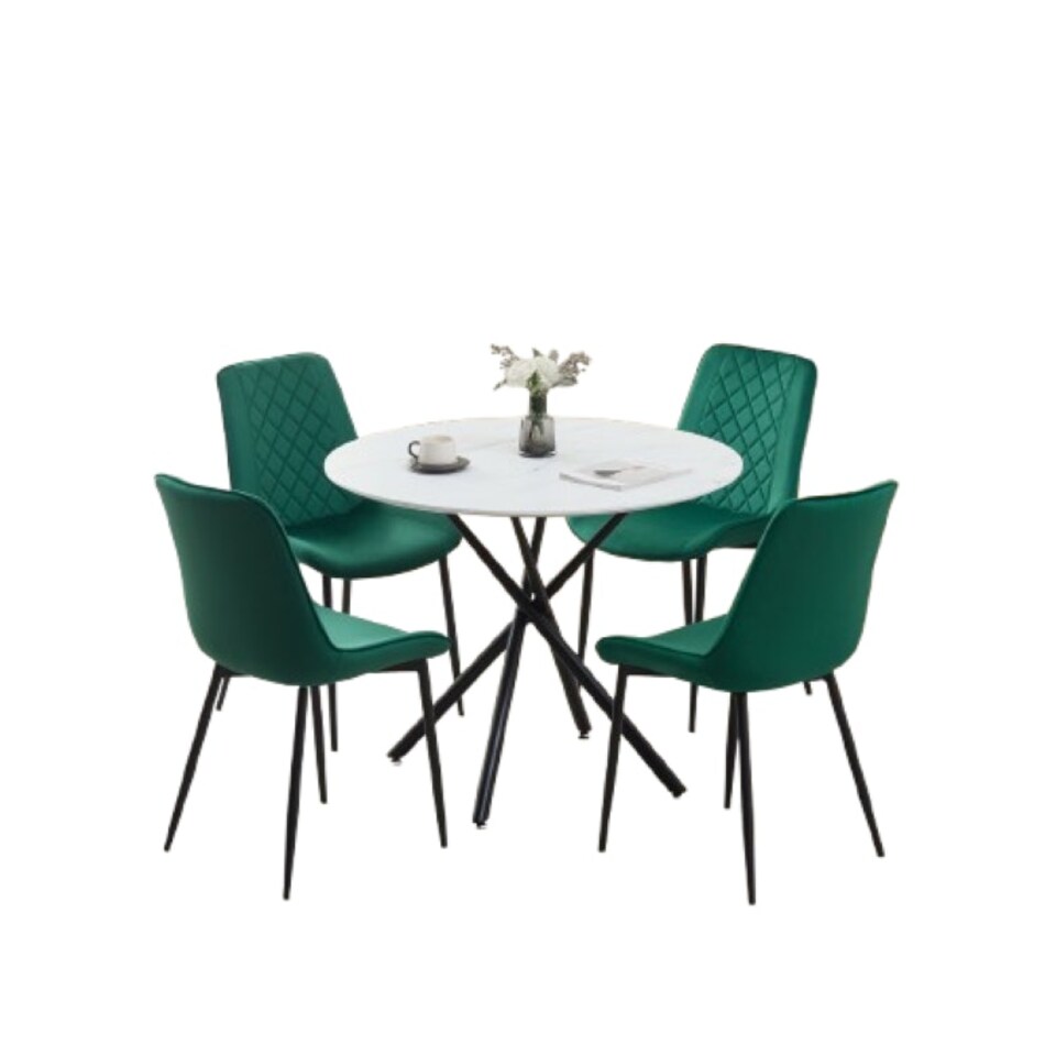 image 1 of Seattle Dining Table with 4 Amelia Velvet Chairs Blue