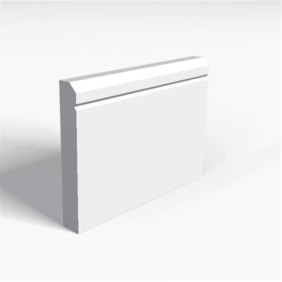 Pack of 20 (Total 20 Units) - MR MDF Primed Chamfered 1 V Groove Skirting Board - 25mm(T) x 194mm(H) x 4200mm(L)