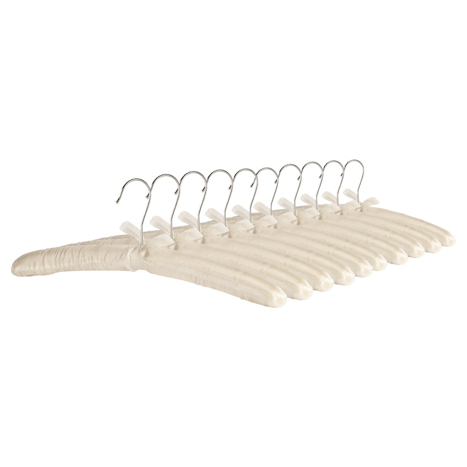 image 1 of Harbour Housewares Padded Satin Clothes Hangers - White - Pack of 10