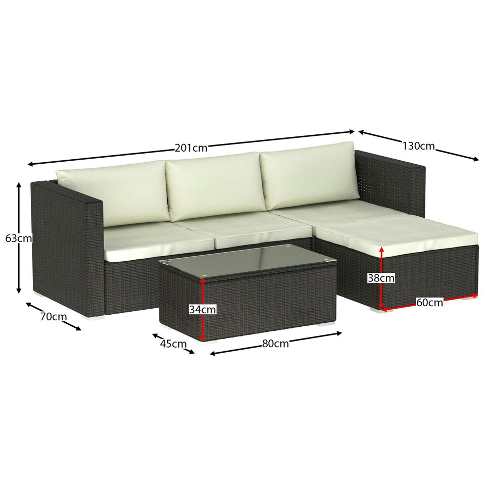 image 1 of Garden Vida Hampton 4 Seater Corner Rattan Set Sofa Coffee Table Outdoor Garden Furniture, Brown