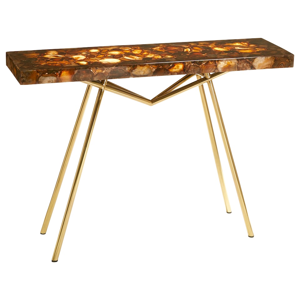 image 1 of Stunning Console Table With Agate Top, Agate Stone Top Hallway Console Table, Geometric Design Sofa Table Gold