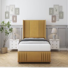 Sloomy Camden Mustard Plush Divan Bed With Mattress No Drawers With 54" Wingback Headboard & 12" Matching Footboard 2'6 Small Single | Gold | Mustard | Small Single | 1