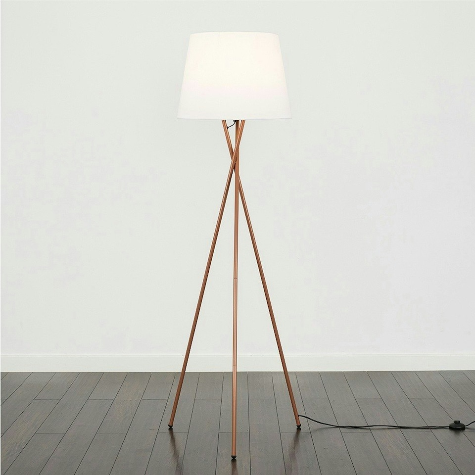 image 1 of ValueLights Camden Copper Tripod Floor Lamp White Taper Shade & Bulb White