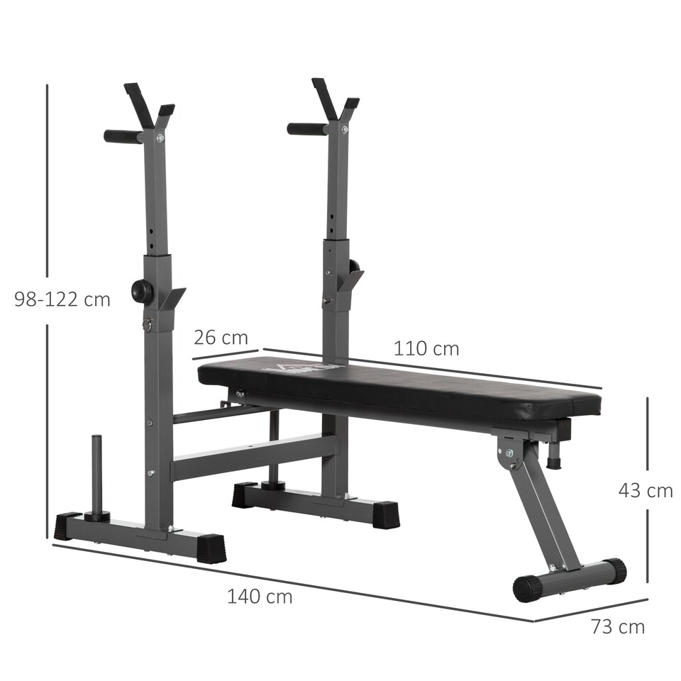 image 1 of HOMCOM Adjustable Weight Bench with Barbell Rack, Dip Station, Grey