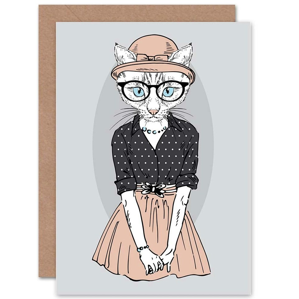 image 1 of Fashion Animal Hipster Cat Kids Birthday Child Card