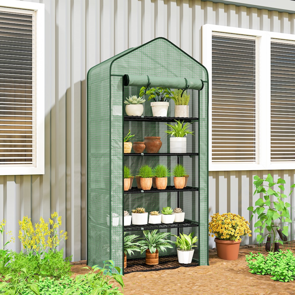 image 1 of Outsunny Widened Mini Greenhouse 5 Tier Green House, 193H x 90W x 49Dcm, Green