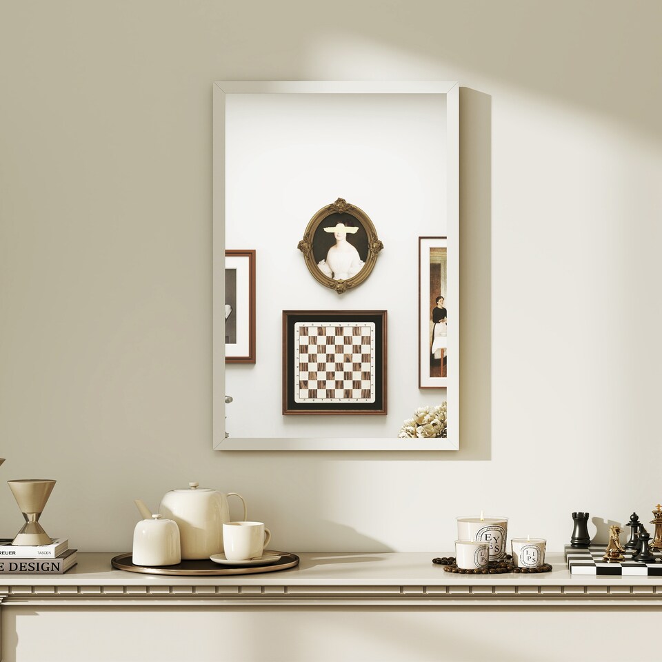 image 1 of HOMCOM 60x40cm Wall Bathroom Mirror for Home Decor, Vanity Mirror, White