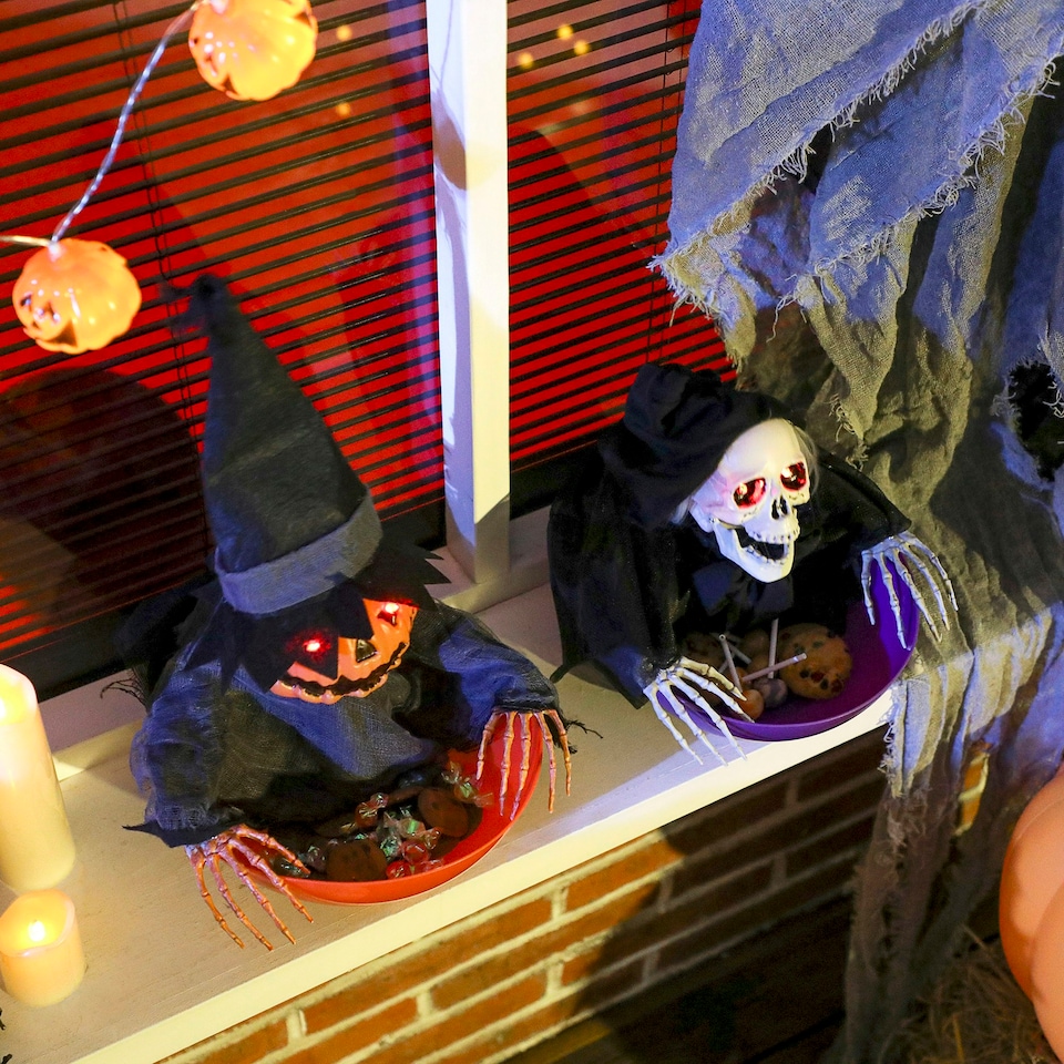 image 1 of Outsunny Animated Halloween Skeleton Candy Dish for Party Decoration