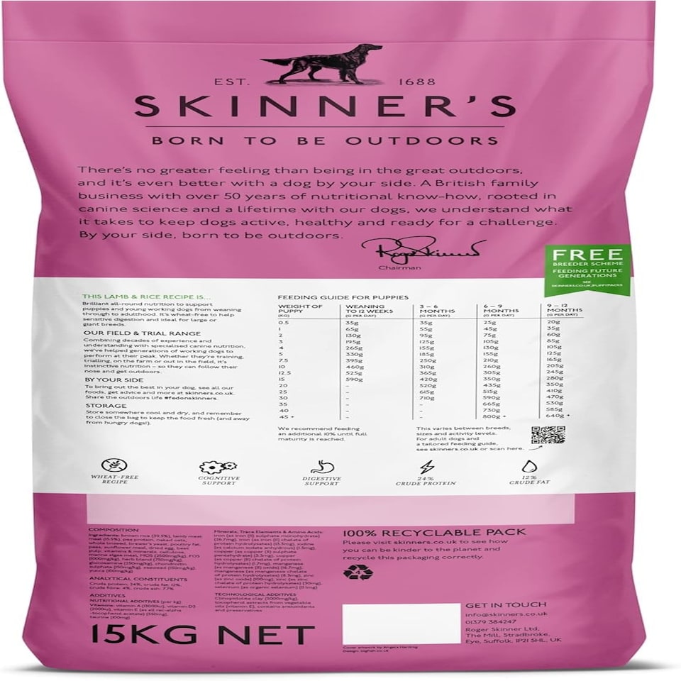 image 1 of Skinner's Field & Trial Puppy Lamb & Rice – Complete Dry Food, Hypoallergenic, Supports Gut Health, Ideal for Larger Breeds, 15kg