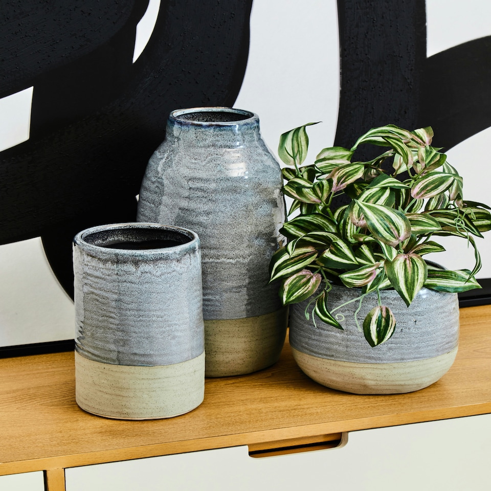 image 1 of Interiors by Premier Handcrafted Large Grey Planter, Glazed Finish Large Garden Flower Pot, Versatile Outdoor Flower Planter Grey
