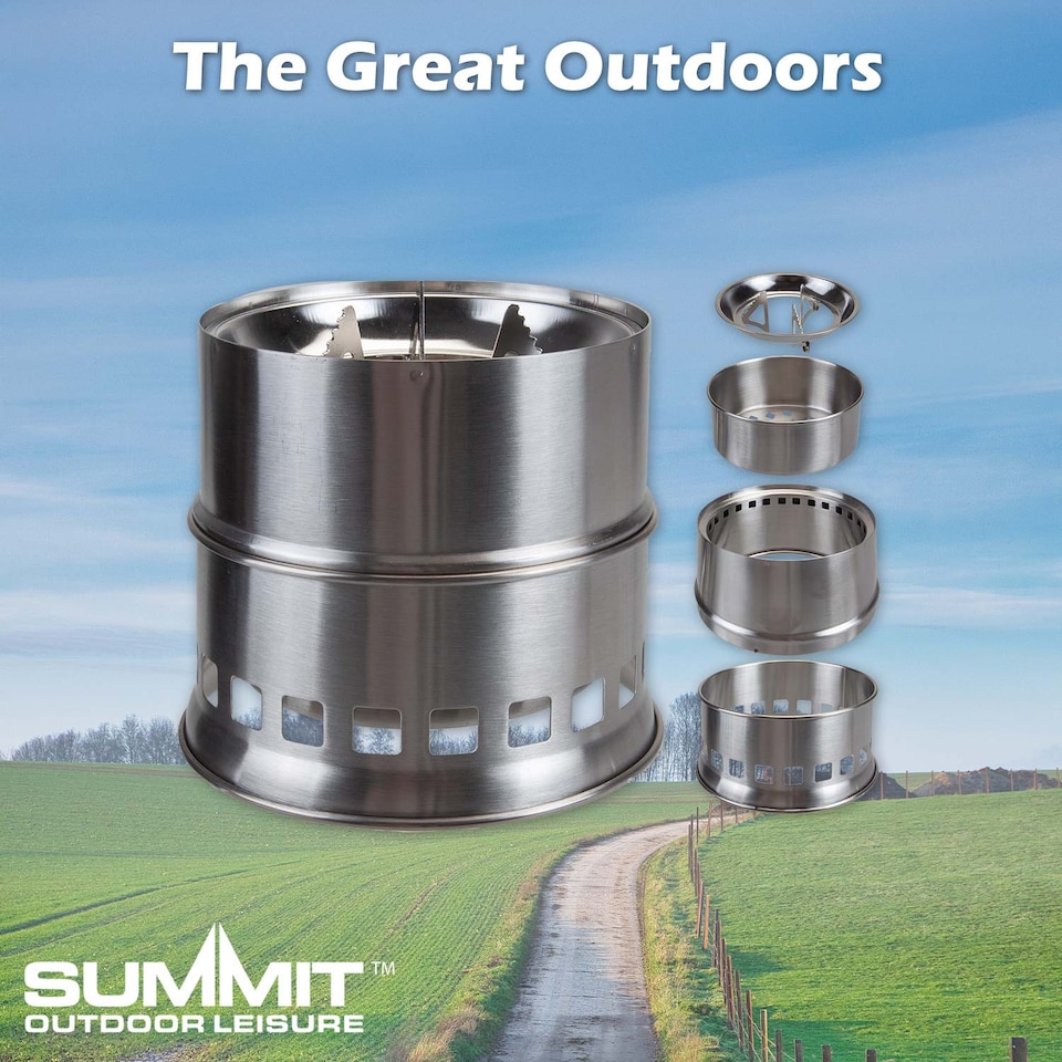 image 1 of vfm-estore Portable Camping Stove - Solid Fuel, Firewood, Charcoal, Silver
