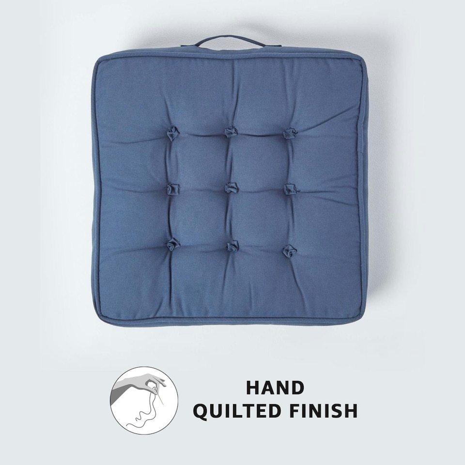 image 1 of Homescapes Navy Blue Cotton Armchair Booster Cushion Blue